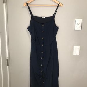 Navy Boho Button Up Sheath Dress
